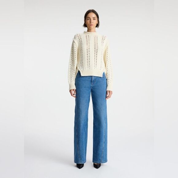 A.L.C Chandler Cotton Cable Merino wool Sweater In Off White - Picture 3 of 11